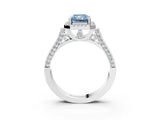 White gold Fancy Blue Radiant Cut Halo Round Diamond Twist Band with Four-Prong Setting_15