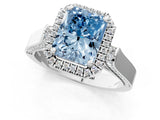 White gold Fancy Blue Radiant Cut Halo Round Diamond Twist Band with Four-Prong Setting_25