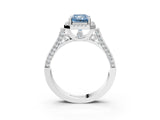 White gold Fancy Blue Radiant Cut Halo Round Diamond Twist Band with Four-Prong Setting_27