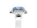 White gold Fancy Blue Radiant Cut Halo Round Diamond Twist Band with Four-Prong Setting_29