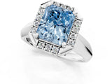 White gold Fancy Blue Radiant  Cut Halo Solitaire Engagement Ring with Square Band and Four-Prong Setting_1