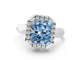 White gold Fancy Blue Radiant  Cut Halo Solitaire Engagement Ring with Square Band and Four-Prong Setting_226