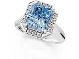 White gold Fancy Blue Radiant  Cut Halo Solitaire Engagement Ring with Square Band and Four-Prong Setting_227