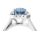 White gold Fancy Blue Radiant  Cut Halo Solitaire Engagement Ring with Square Band and Four-Prong Setting_230