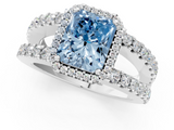 White gold Fancy Blue Radiant  Cut Halo Split Shank Diamond Ring with Four-Prong Setting_46