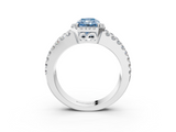White gold Fancy Blue Radiant  Cut Halo Split Shank Diamond Ring with Four-Prong Setting_48