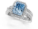 White gold Fancy Blue Radiant  Cut Halo Split Shank Prong Setting Ring_37