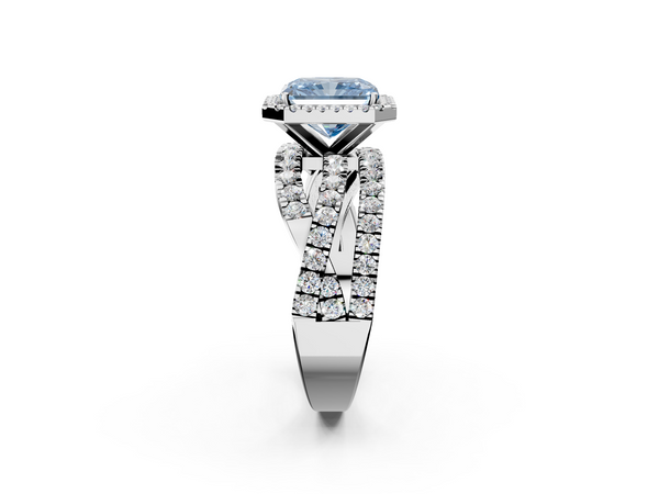 Platinum Fancy Blue Radiant  Cut Halo Split Shank Prong Setting Ring