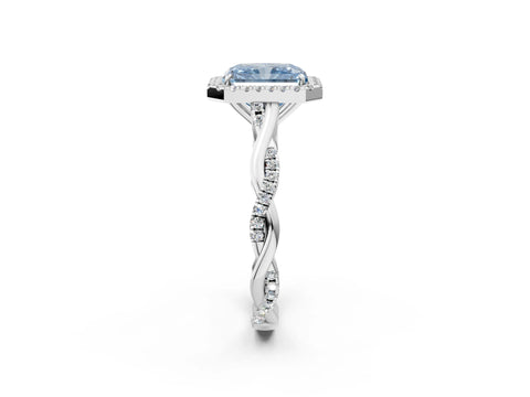 White gold Fancy Blue Radiant Cut Halo Twist Band with Four-Prong Setting_2