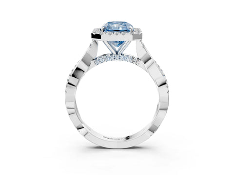 White gold Fancy Blue Radiant Cut Halo Twist Band with Four-Prong Setting_3