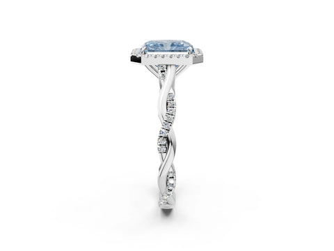 White gold Fancy Blue Radiant Cut Halo Twist Band with Four-Prong Setting_74