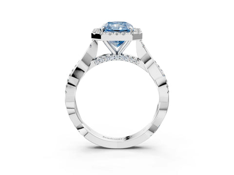 White gold Fancy Blue Radiant Cut Halo Twist Band with Four-Prong Setting_75