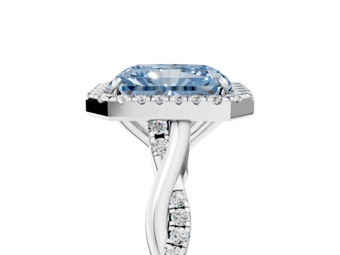 White gold Fancy Blue Radiant Cut Halo Twist Band with Four-Prong Setting_77