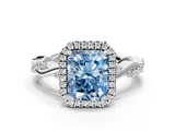 White gold Fancy Blue Radiant  Cut Halo Twisted Band Four-Prong Ring_20
