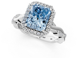 White gold Fancy Blue Radiant  Cut Halo Twisted Band Four-Prong Ring_21
