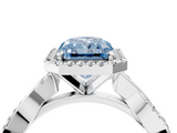 White gold Fancy Blue Radiant  Cut Halo Twisted Band Four-Prong Ring_24