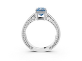 White gold Fancy Blue Radiant  Cut Milgrain Channel Set Engagement Ring with Solitaire Prong Setting_51