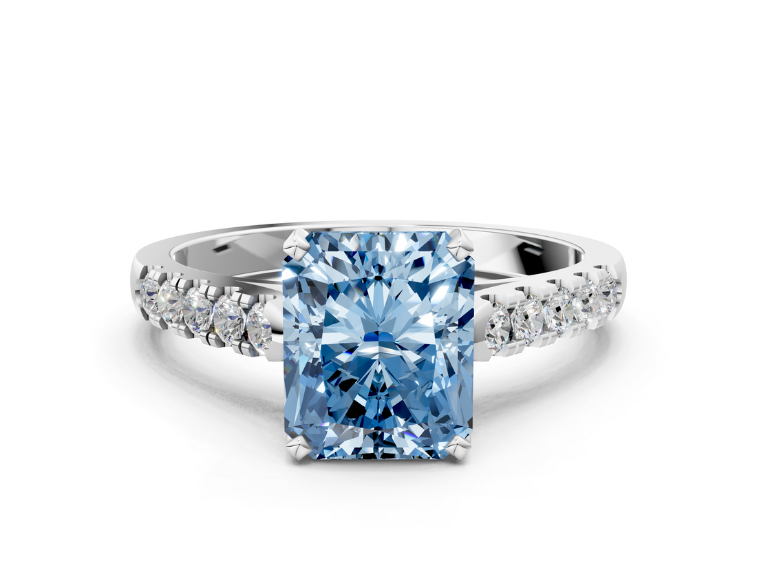 White gold Fancy Blue Radiant  Cut Pavé Band Solitaire Ring with Four-Prong Setting_25