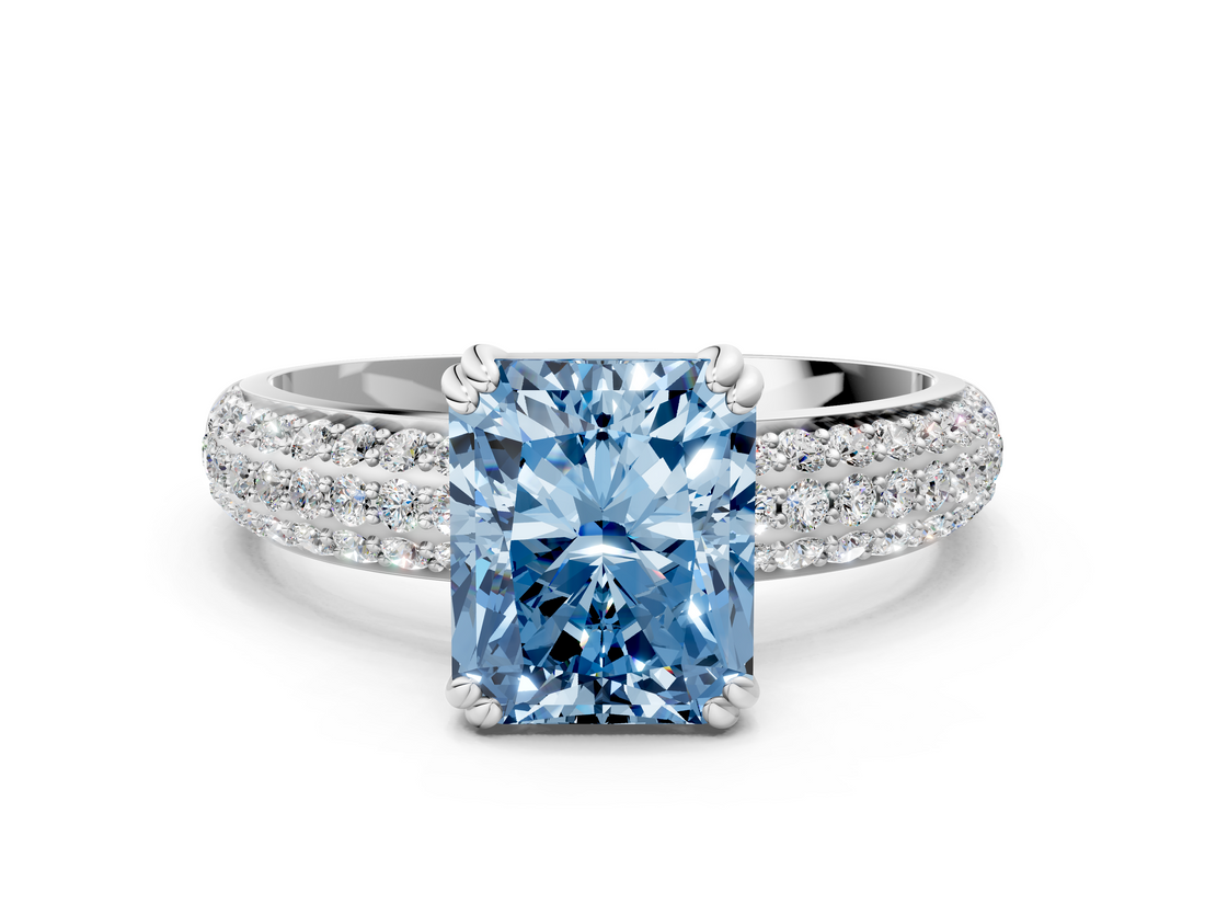 White gold Fancy Blue Radiant  Cut Pave Diamond Engagement Ring with Channel Set Band and Four-Prong Setting_37
