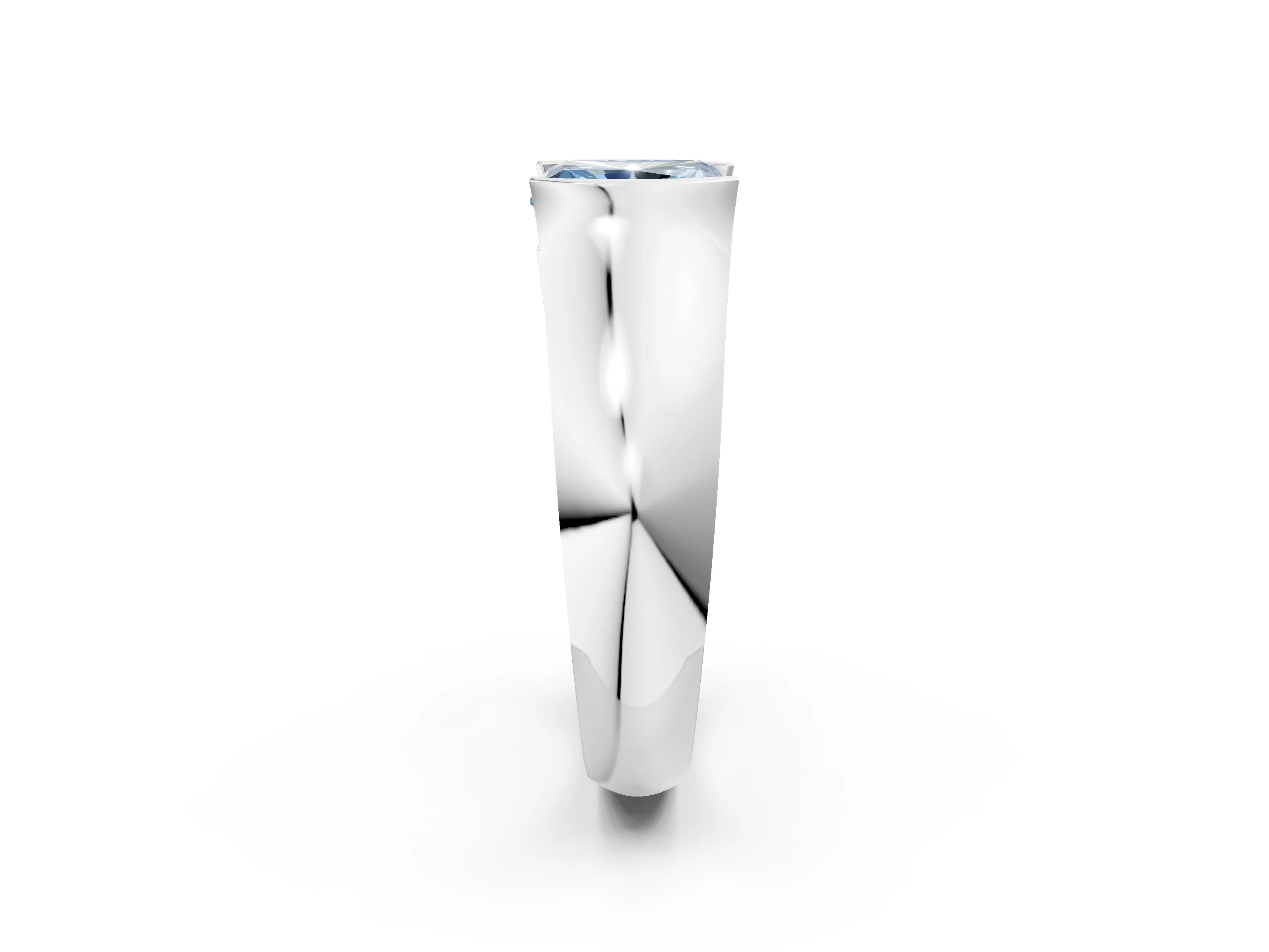 White gold Fancy Blue Radiant Cut Solitaire Bezel Set Diamond Ring with Wide Band_14