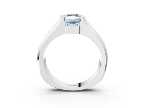 White gold Fancy Blue Radiant Cut Solitaire Bezel Set Diamond Ring with Wide Band_15