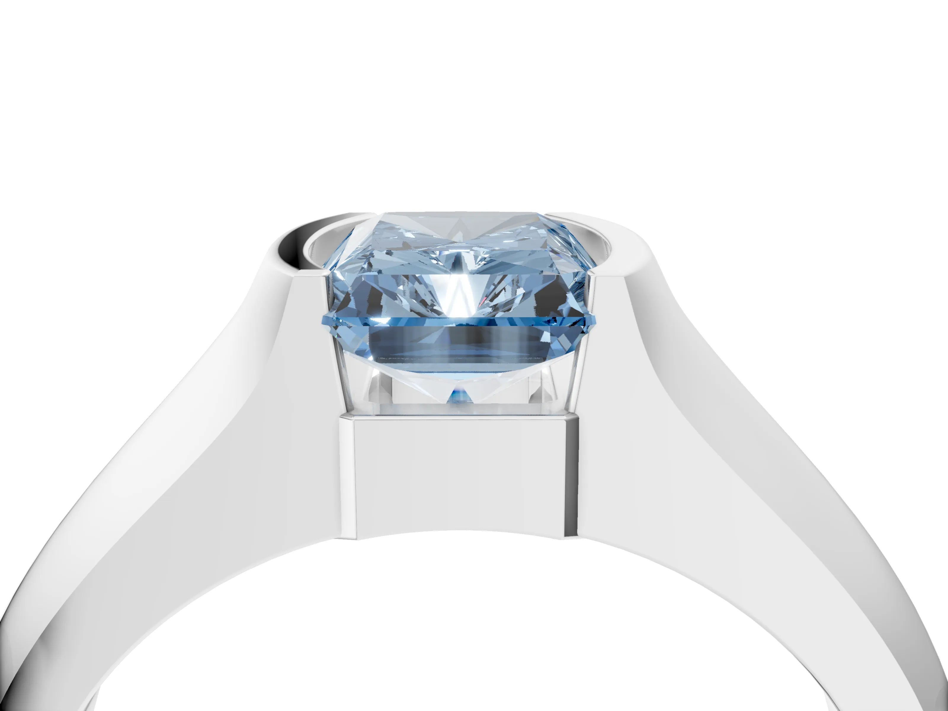 White gold Fancy Blue Radiant Cut Solitaire Bezel Set Diamond Ring with Wide Band_16