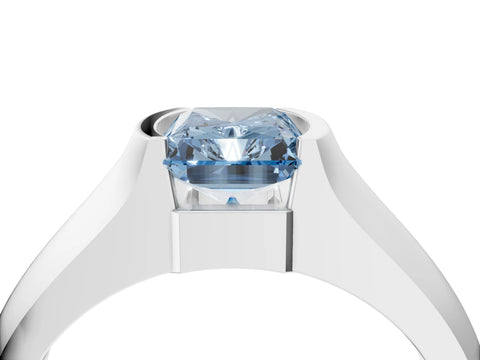 White gold Fancy Blue Radiant Cut Solitaire Bezel Set Diamond Ring with Wide Band_16