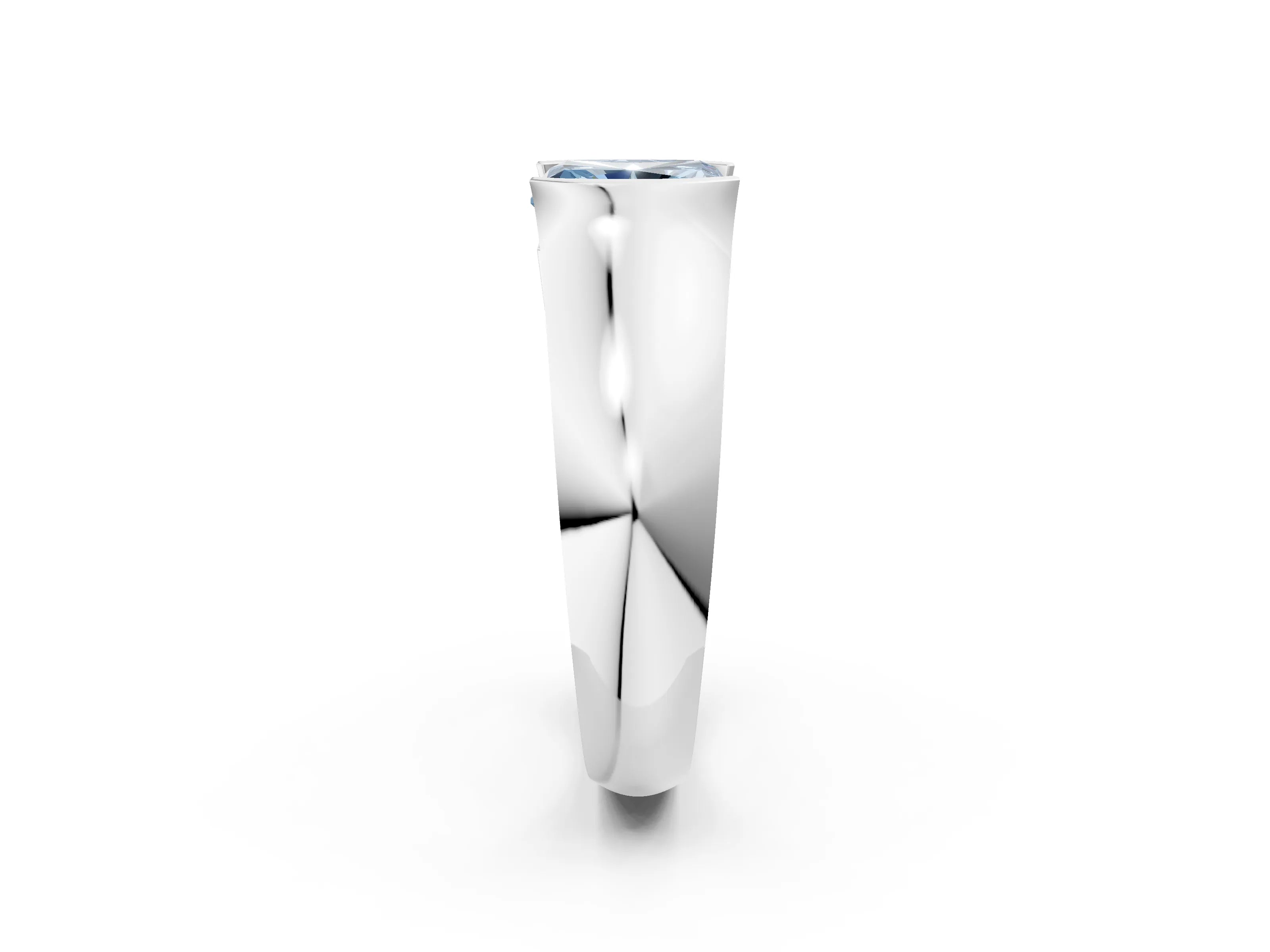White gold Fancy Blue Radiant Cut Solitaire Bezel Set Diamond Ring with Wide Band_2
