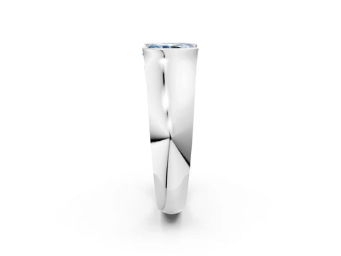 White gold Fancy Blue Radiant Cut Solitaire Bezel Set Diamond Ring with Wide Band_2