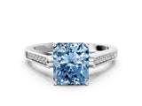 White gold Fancy Blue Radiant Cut Solitaire Cathedral Diamond Engagement Ring with Channel-Set Band and Four-Prong Setting_15