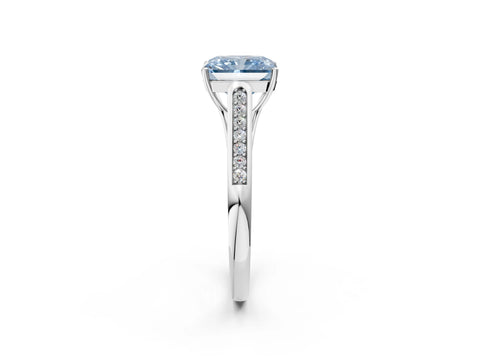 White gold Fancy Blue Radiant Cut Solitaire Cathedral Diamond Engagement Ring with Channel-Set Band and Four-Prong Setting_17