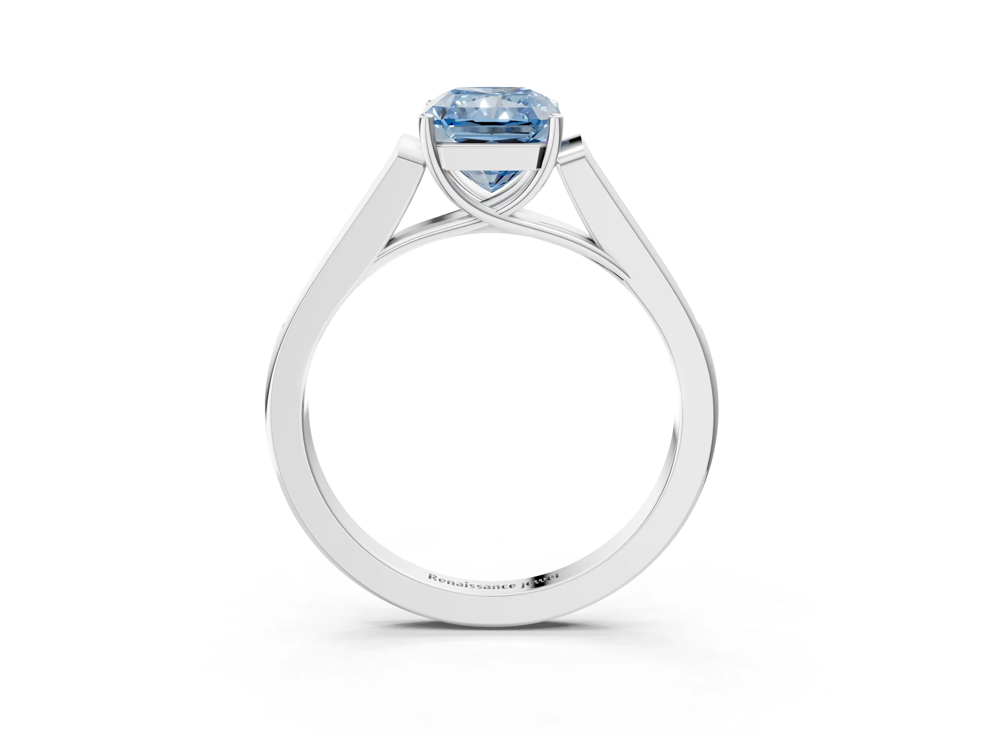 White gold Fancy Blue Radiant Cut Solitaire Cathedral Diamond Engagement Ring with Channel-Set Band and Four-Prong Setting_18