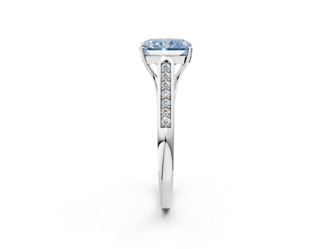 White gold Fancy Blue Radiant Cut Solitaire Cathedral Diamond Engagement Ring with Channel-Set Band and Four-Prong Setting_5