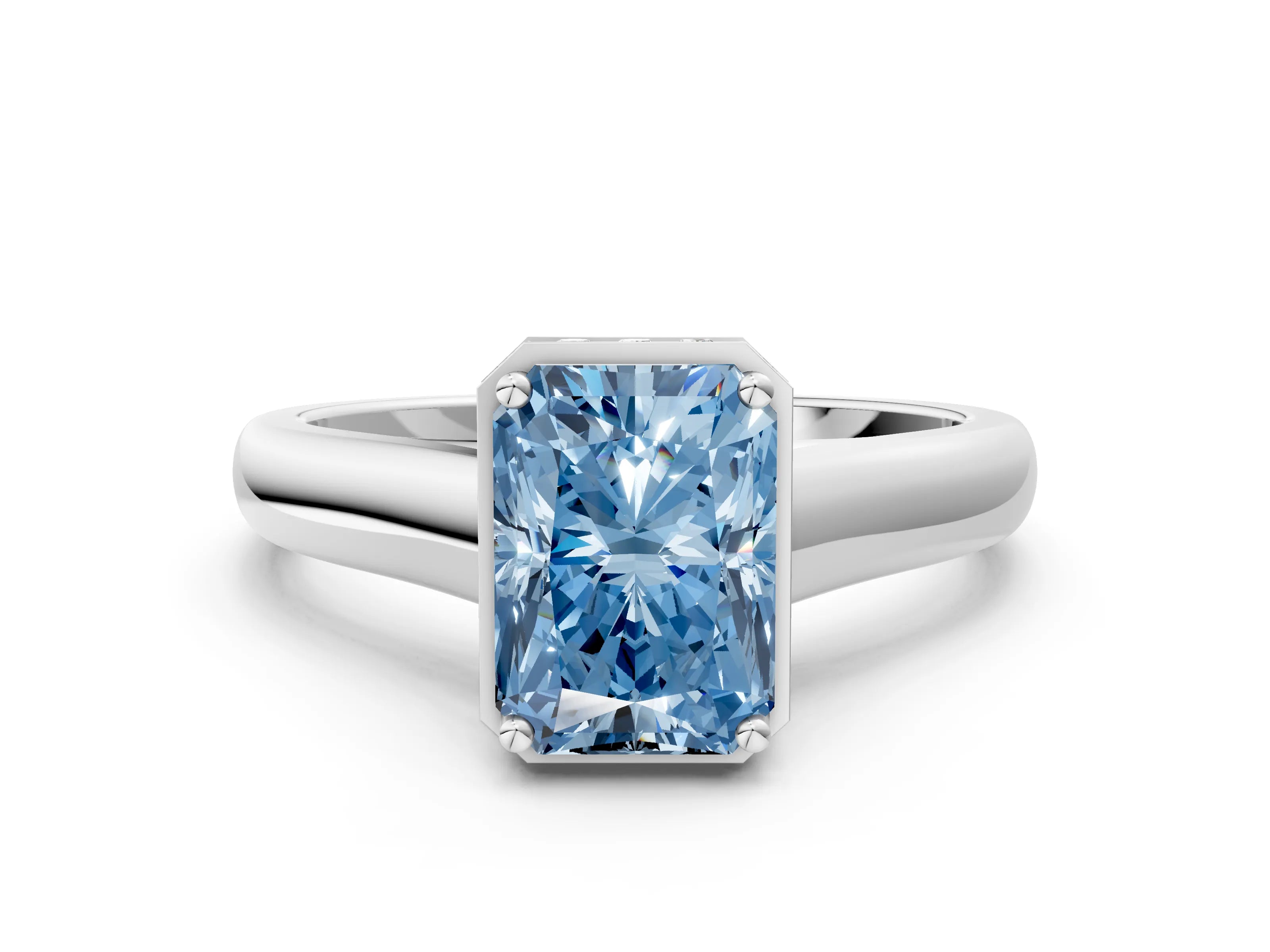 White gold Fancy Blue Radiant Cut Solitaire Diamond Engagement Ring with Four-Prong Setting and Tapered Band_12