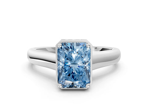 White gold Fancy Blue Radiant Cut Solitaire Diamond Engagement Ring with Four-Prong Setting and Tapered Band_12