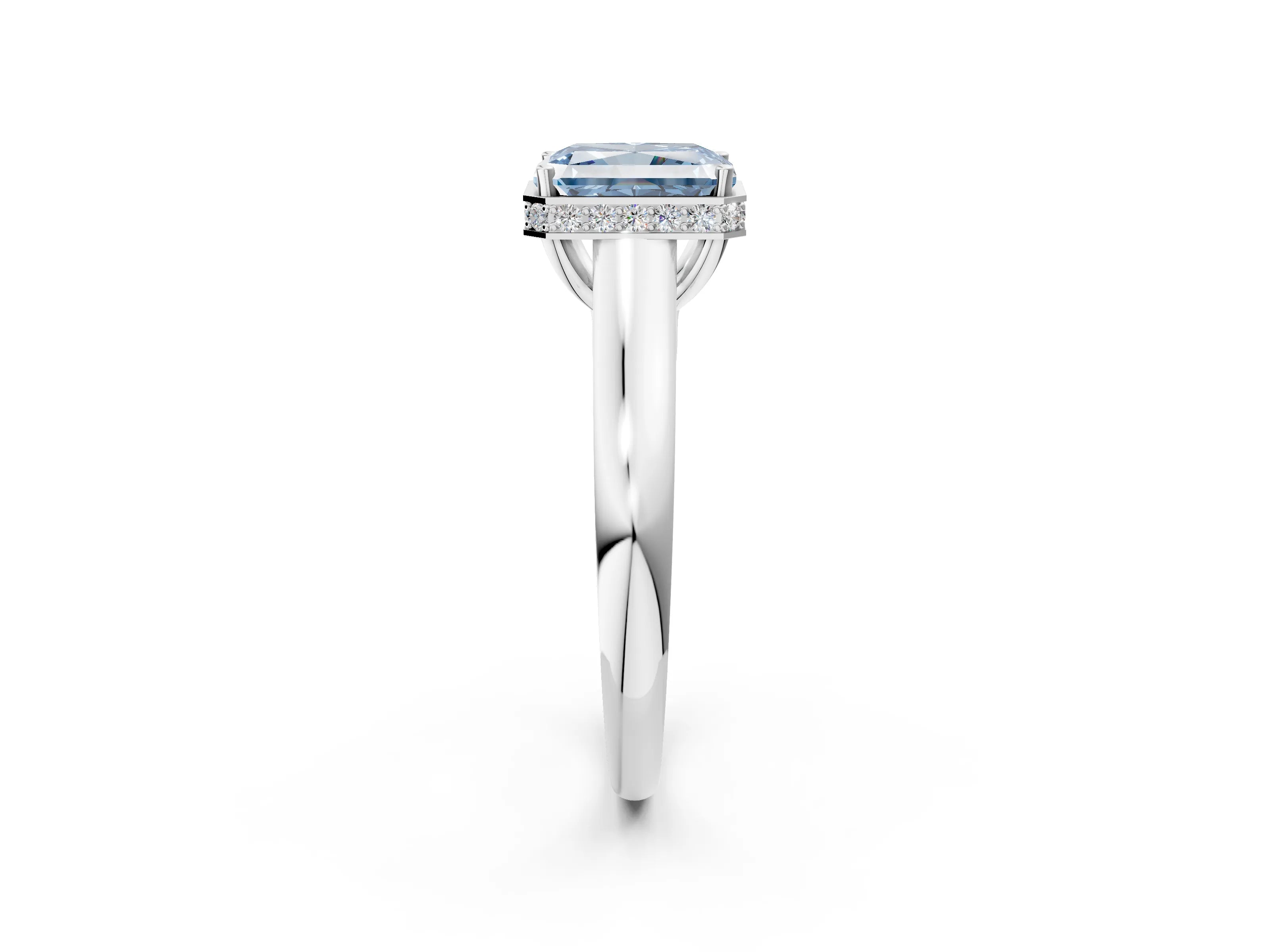 White gold Fancy Blue Radiant Cut Solitaire Diamond Engagement Ring with Four-Prong Setting and Tapered Band_14