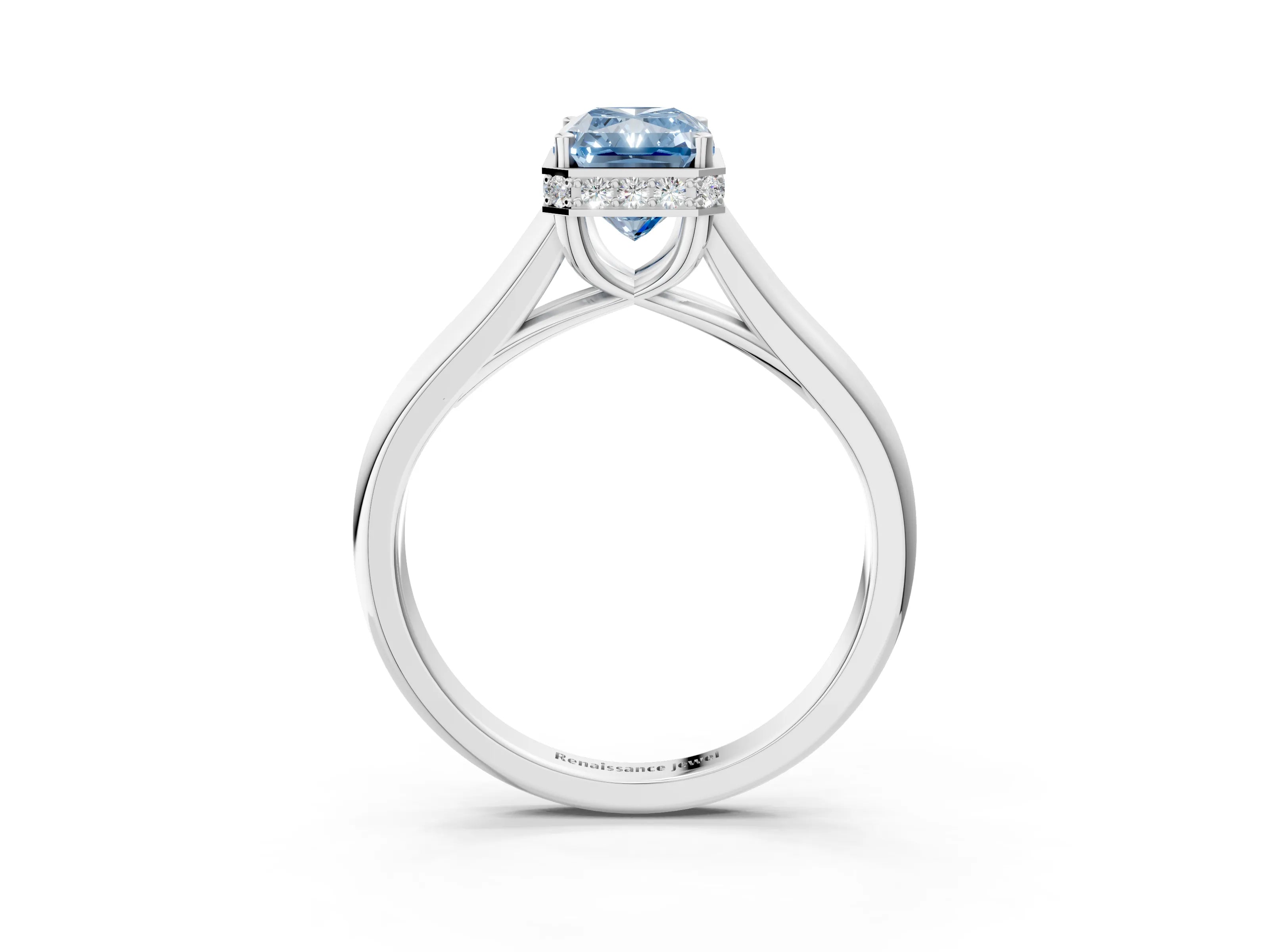 White gold Fancy Blue Radiant Cut Solitaire Diamond Engagement Ring with Four-Prong Setting and Tapered Band_15