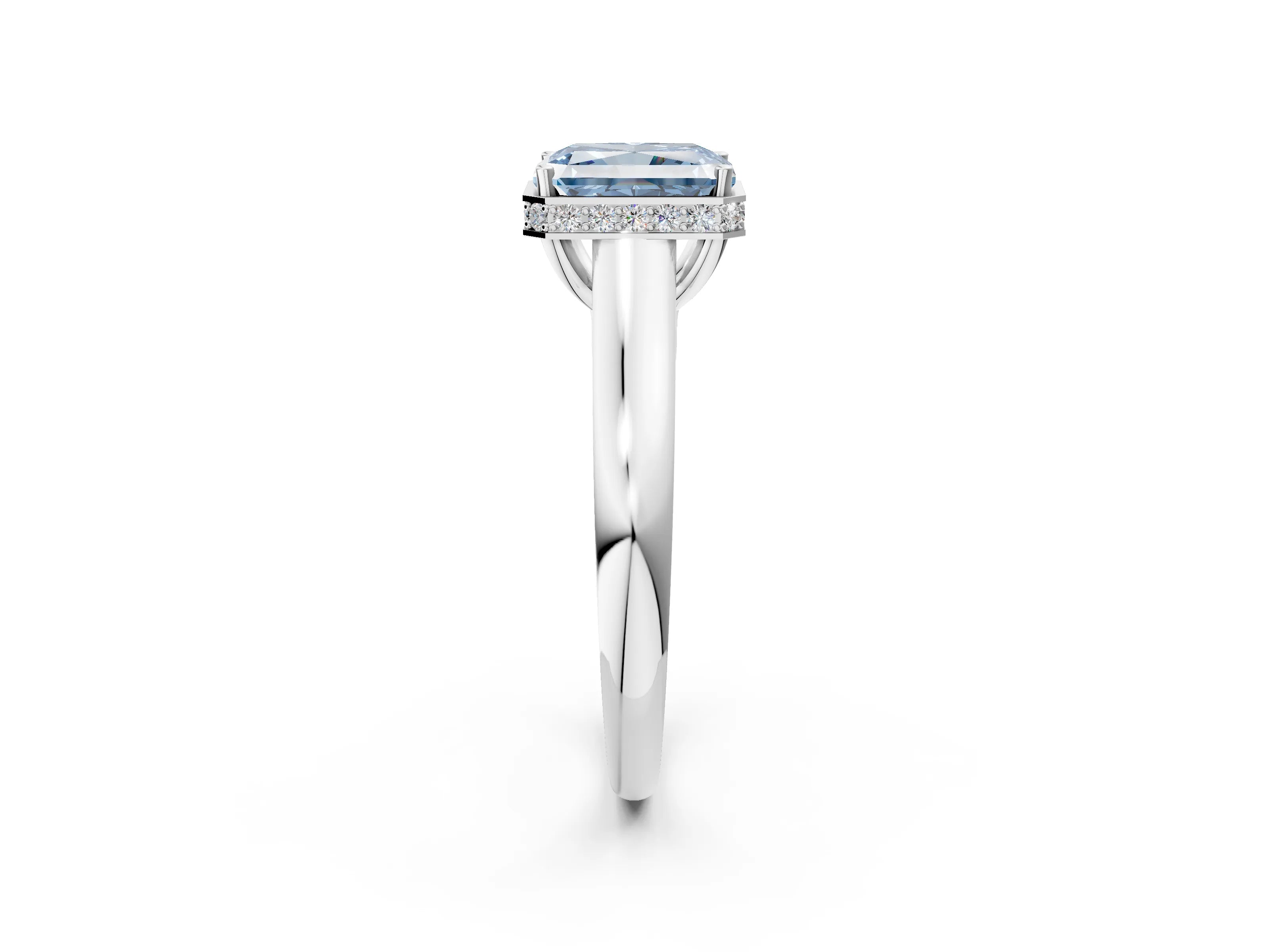 White gold Fancy Blue Radiant Cut Solitaire Diamond Engagement Ring with Four-Prong Setting and Tapered Band_2