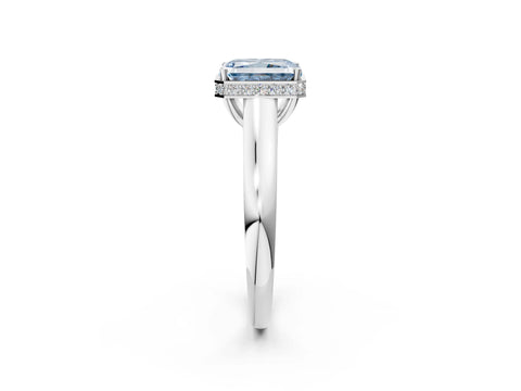 White gold Fancy Blue Radiant Cut Solitaire Diamond Engagement Ring with Four-Prong Setting and Tapered Band_2