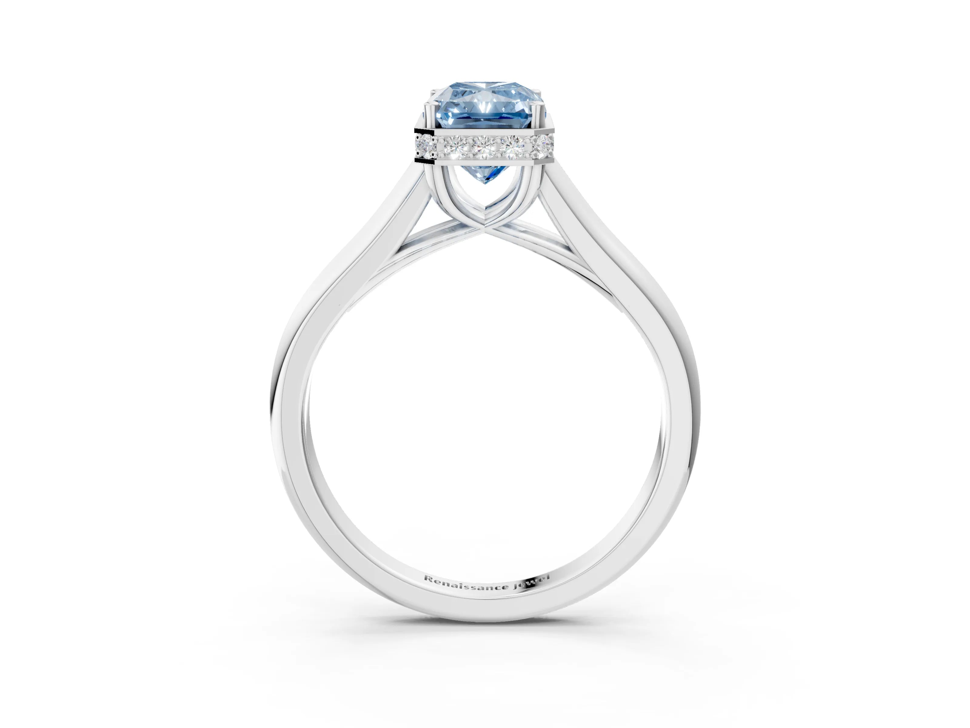 White gold Fancy Blue Radiant Cut Solitaire Diamond Engagement Ring with Four-Prong Setting and Tapered Band_3