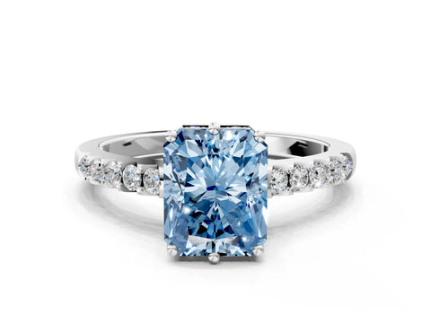 White gold Fancy Blue Radiant Cut Solitaire Diamond Engagement Ring with Pavé Band and Six-Prong Setting_12