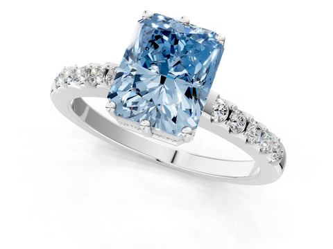 White gold Fancy Blue Radiant Cut Solitaire Diamond Engagement Ring with Pavé Band and Six-Prong Setting_13