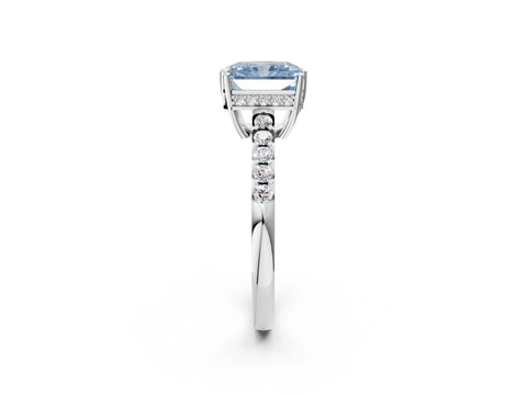 White gold Fancy Blue Radiant Cut Solitaire Diamond Engagement Ring with Pavé Band and Six-Prong Setting_14