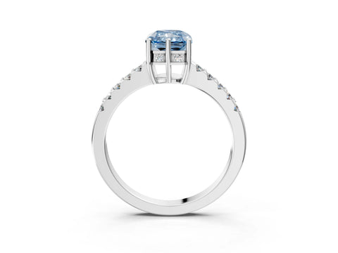 White gold Fancy Blue Radiant Cut Solitaire Diamond Engagement Ring with Pavé Band and Six-Prong Setting_15