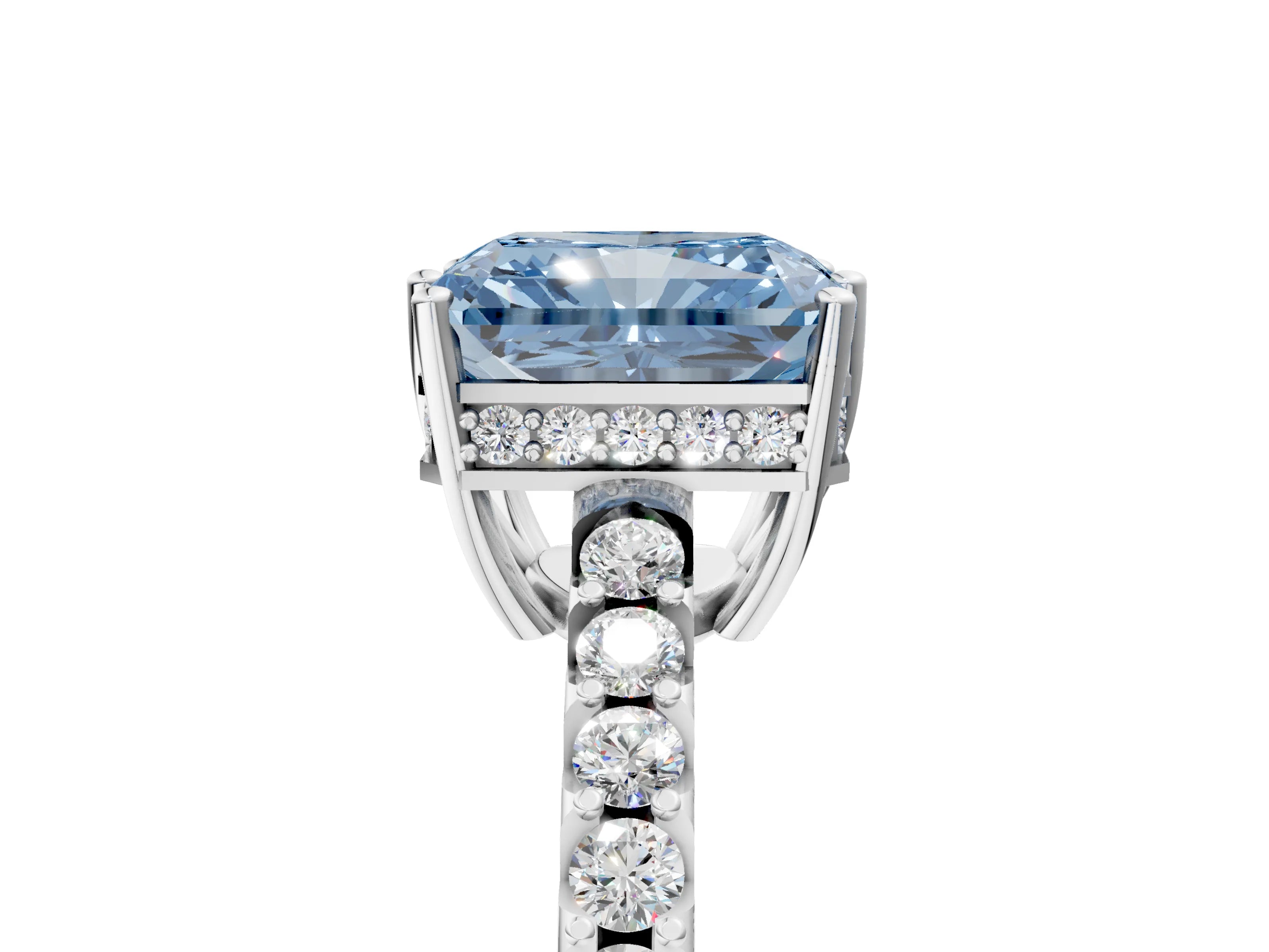White gold Fancy Blue Radiant Cut Solitaire Diamond Engagement Ring with Pavé Band and Six-Prong Setting_17