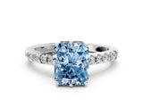White gold Fancy Blue Radiant Cut Solitaire Diamond Engagement Ring with Pavé Band and Six-Prong Setting_18