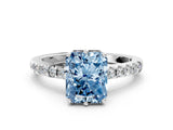 White gold Fancy Blue Radiant Cut Solitaire Diamond Engagement Ring with Pavé Band and Six-Prong Setting_24