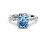 White gold Fancy Blue Radiant Cut Solitaire Diamond Engagement Ring with Pavé Band and Six-Prong Setting_30