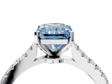 White gold Fancy Blue Radiant  Cut Solitaire Diamond Engagement Ring with Pave Band and Four-Prong Setting_168
