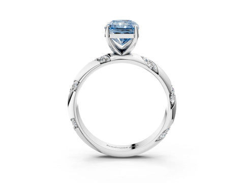 White gold Fancy Blue Radiant Cut Solitaire Diamond Engagement Ring with Twisted Pave Band and Four-Prong Setting_58